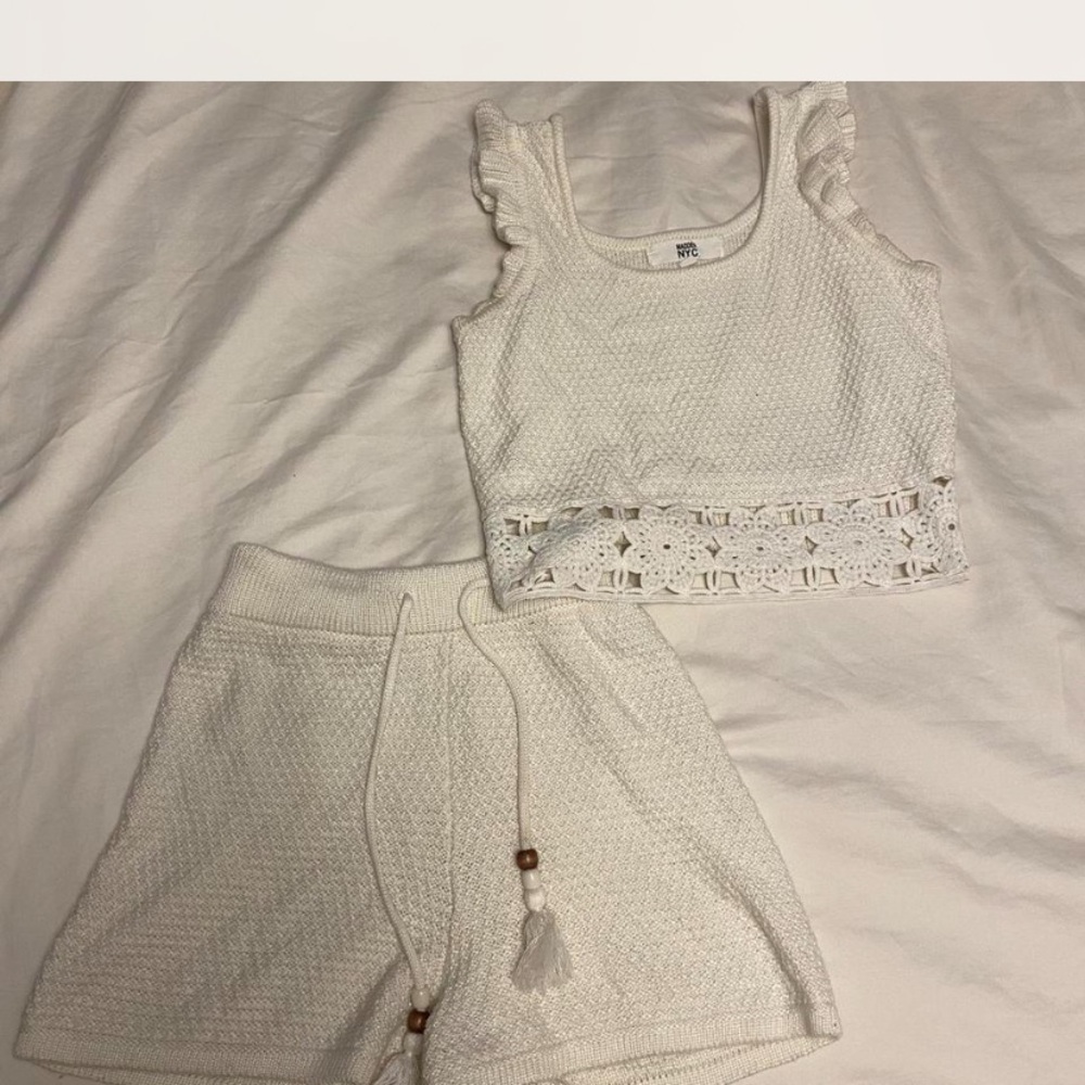 White Crochet Trim Tank and Shorts Set